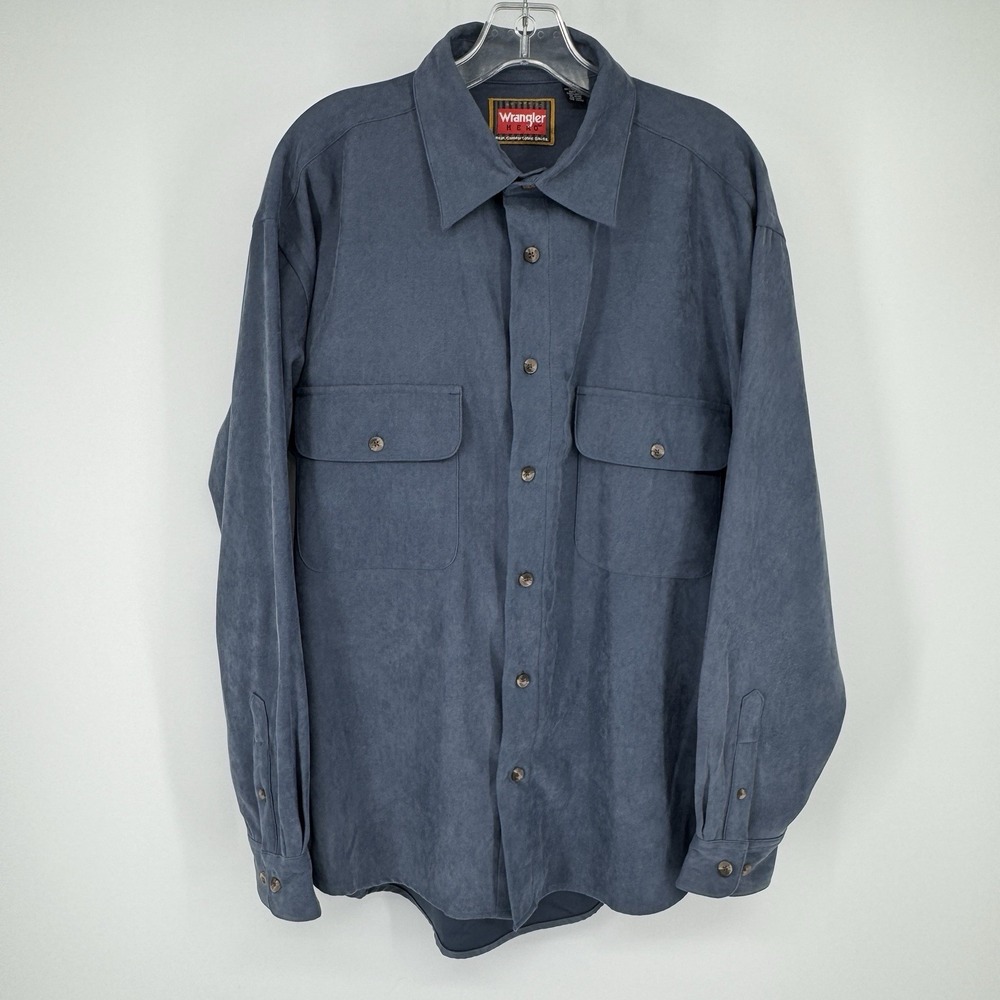Wrangler‎ Hero Men's Large Blue Microsuede Button Up Shirt Cowboy Office Vintage